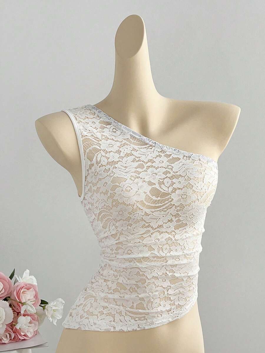Elamini Áo hai dây ren xuyên thấu mùa hè dành cho nữ, kiểu dáng lãng mạn gợi cảm cho kỳ nghỉ biển. - trắng - Xem 1