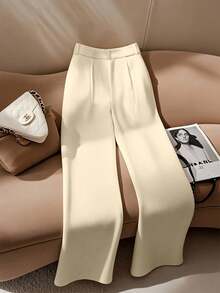 Franclia 女士白色优雅直筒办公裤 - 杏色 - 查看 2