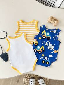 SHEIN Playful Pals Bộ 3 món áo liền quần thể thao in hình bóng chày cho bé trai, thích hợp mặc mùa hè. - Nhiều màu - Xem 2