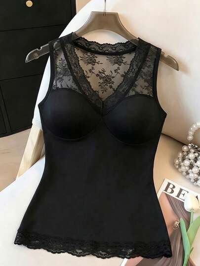 Franclia Women's Elegant Lace Patchwork V-Neck Camisole