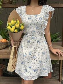 Serisse Women's Floral Print Ruched Casual Party & Travel Mini Dress - Baby Blue - View 4