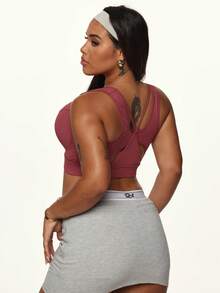Core Rhythm Plus Size High Support Fixed Cup Sports Bra, Lift And Shape Bust, Breathable Y2k Twilight - Watermelon Pink - View 3