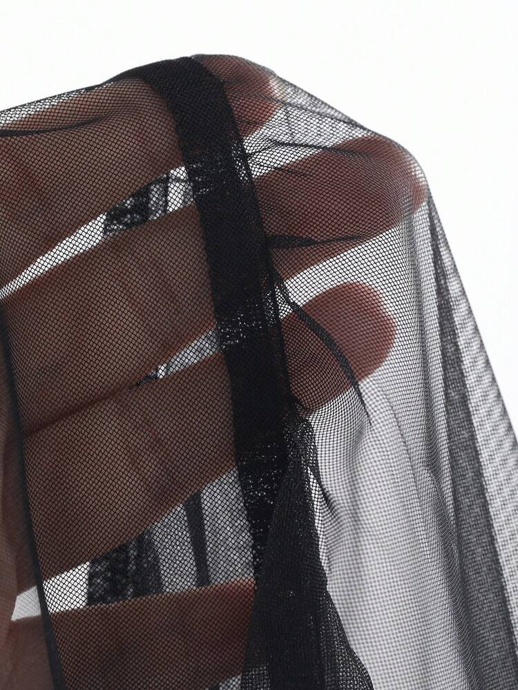 Women's Summer Casual Vacation Sheer Mesh Tiered Hem Maxi Slip Dress