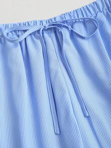Sweetra Spring Lazy Blue Striped Cropped Camisole & Wide Leg Casual Pants 2-Piece Set For Women - Blue - View 6