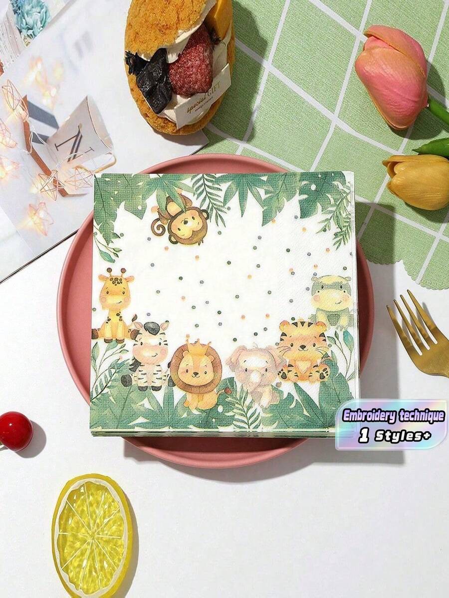 SHEIN 20-Piece Animal Kingdom Themed Disposable Napkins - 2-Ply, Perfect For Parties & Gatherings, All Seasons,Christmas - Multicolor - View 1