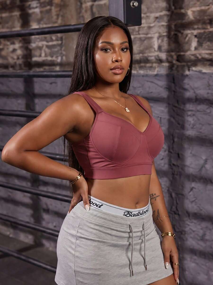 Core Rhythm Plus Size High Support Fixed Cup Sports Bra, Lift And Shape Bust, Breathable Y2k Twilight - Watermelon Pink - View 1