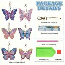 6 llaveros con pintura de diamantes con diseño de mariposa, manualidad de decoración DIY, set de pintura de diamantes, set de manualidades de pintura de mosaico apto para principiantes y regalos creativos - Ver 4