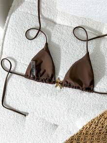 Swim Vcay Áo bikini dây buộc cổ màu trơn trang trí kim loại của Swim Chicsea-D dành cho nữ, thích hợp cho mùa xuân/hè. - màu nâu - Xem 4