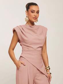 Silquee Women's Solid Color Pleated Casual Versatile Daily Wear Top,Summer Top - Baby Pink - View 7