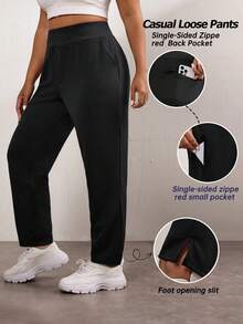 Dewbera Dewbera Quần thể thao ống côn màu trơn thời trang đa năng cỡ lớn dành cho nữ tập yoga - màu đen - Xem 3