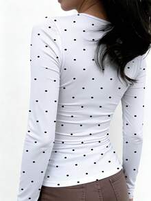 INAWLY Mẫu mới bán chạy, áo thun dài tay nữ chấm bi đen trắng cổ điển nhẹ nhàng kiểu Pháp, chất liệu mềm mại thân thiện với da, thoải mái và đa năng, có thể mặc trong hoặc ngoài vào tất cả các mùa xuân, hè, thu và đông. - trắng - Xem 4