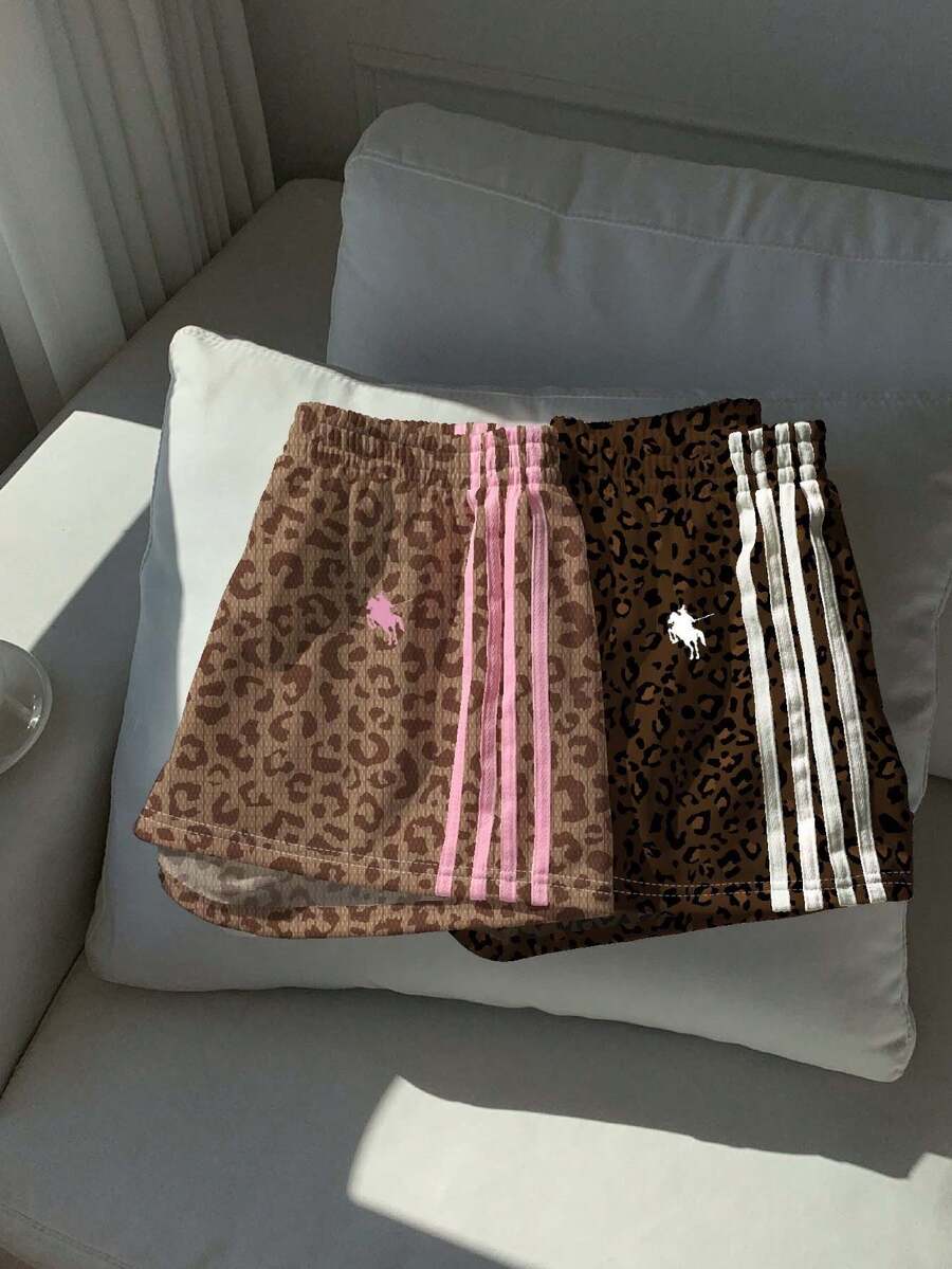 Comfortcana 2件装 女士休闲简约树枝印花针织拼接宽松短裤 - 彩色 - 查看 1