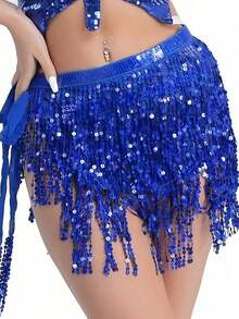 1pc Belly Dancer Hip Scarf, Sweet Belly Dance Skirt Wrapped With Coins, Egyptian Style Belly Dance Costume Hip Scarf Belt, Women Chiffon Belly Dance Scarf, Suitable For Yoga, Zumba, Belly Dance Costume Hip Scarf, Sequin Mini Skirt For Party - Multicolor - View 32
