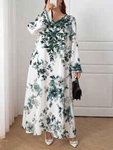 Al Najma 大码女式印花休闲简约阿拉伯风格连衣裙 - 彩色 - 查看 3
