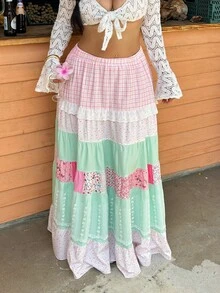 Sunnyshic Plus Size Women's Casual Vacation Commute Dopamine Colorblock Summer Skirt - Multicolor - View 8