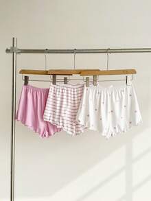 SHEIN 3pcs Bow Tie & Striped Print Colorful Knit Women Pajama Bottoms - Multicolor - View 2