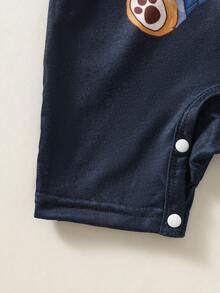 SHEIN Baby Boy Cute Bear Print Soft & Comfortable Romper, Suitable For Daily Wear And Holiday Gifts - Blue - View 5