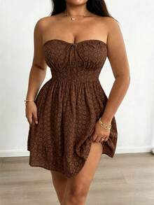 Vionelle Đầm corset ren thêu kiểu Pháp cổ điển sang trọng dành cho nữ cỡ lớn mùa xuân/hè. - Cà phê nâu - Xem 8