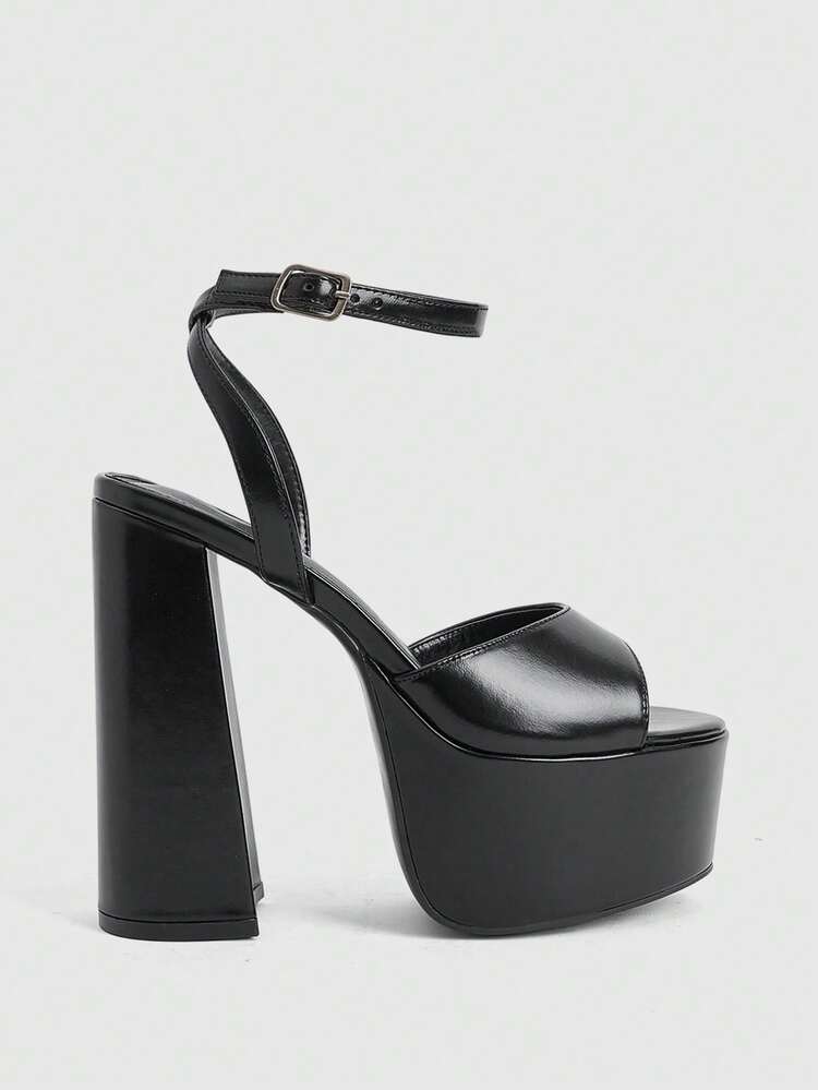 CUCCOO LuxiPop Women's Black Round Toe Fish Mouth One-Strap Platform Heel Sandals, Casual Vacation Street Sexy Club Style