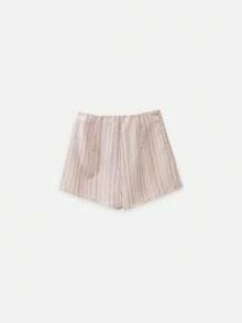 Nöista Two Pieces Set With One-Shoulder Striped Top Soft Drape Matching Shorts.For Summer Co-Ord.Perfect For Vacations Coord Matching Style Pool Party - Pink - View 10