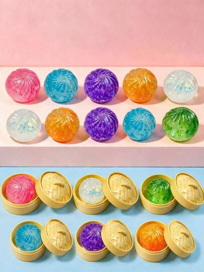 POKOJA LAND 2/3/4 PCS Crystal Jelly Dumpling Squishy, Stretchy TPR Steamed Bun With Steamer, Glitter Interactive Sensory Toy, Best Gift For Family And Friends, Children's Day Gift, Graduation Party Favors, Summer Vacation Fun, Goodie Bag Fillers, Pinata Stuffers (Random Color)
