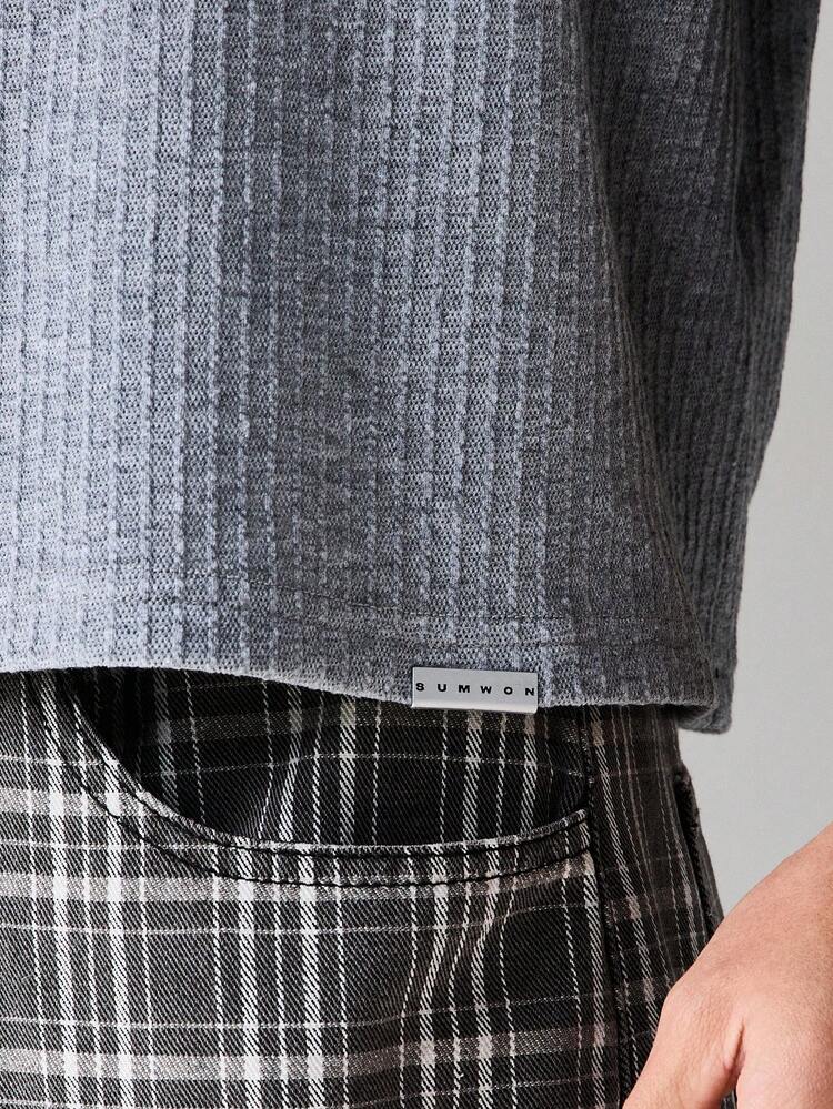 Maglietta casual a maniche corte con girocollo a costine, oversize, a trama lavorata, vestibilità rilassata, basic da uomo per l'estate