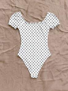 Soleia Body con estampado de lunares, fruncido en el torso y detalle de nudo delantero - Blanco - Ver 2
