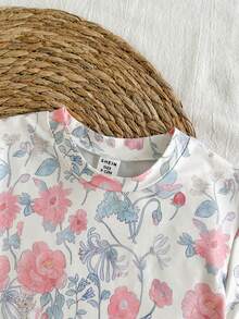 SHEIN Vintaside Kids Abygirl 女婴夏季圆领短袖印花简约时尚T恤搭配百搭休闲短裤套装，适合外出、日常休闲、海滩玩耍或公园散步。 - 彩色 - 查看 8