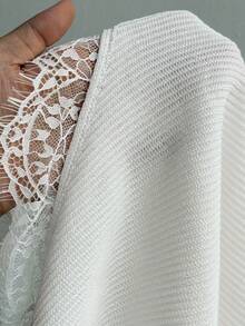 SHEIN EZwear Áo len nữ không tay cổ đứng, phối ren, màu trơn. - trắng - Xem 9