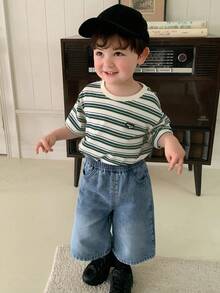 Hapijoa 男嬰休閒圓領條紋皮革貼飾短袖T恤 幼兒 - 綠色 - 查看 9
