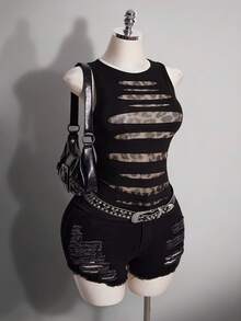 SHEIN ICON Plus Size Y2K Sheer Distressed Sexy Camisole Top - Multicolor - View 9