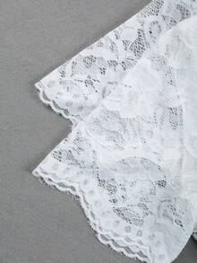 SHEIN PETITE 女士V领蕾丝边纽扣优雅衬衫 - 白色 - 查看 6