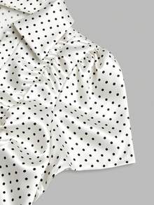 Sweetra Women's Polka Dot Pattern Short Sleeve Pleated Single-Breasted Shirt - White - View 4