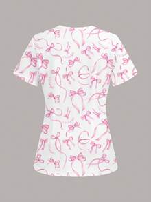 PopScrub Women's Casual Nursing Scrub Uniform Top, Butterfly Print - Multicolor - View 2
