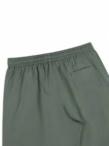 Manfinity Homme Men's Casual Solid Color Drawstring Waist Slant Pocket Pants - Dark Green - View 6