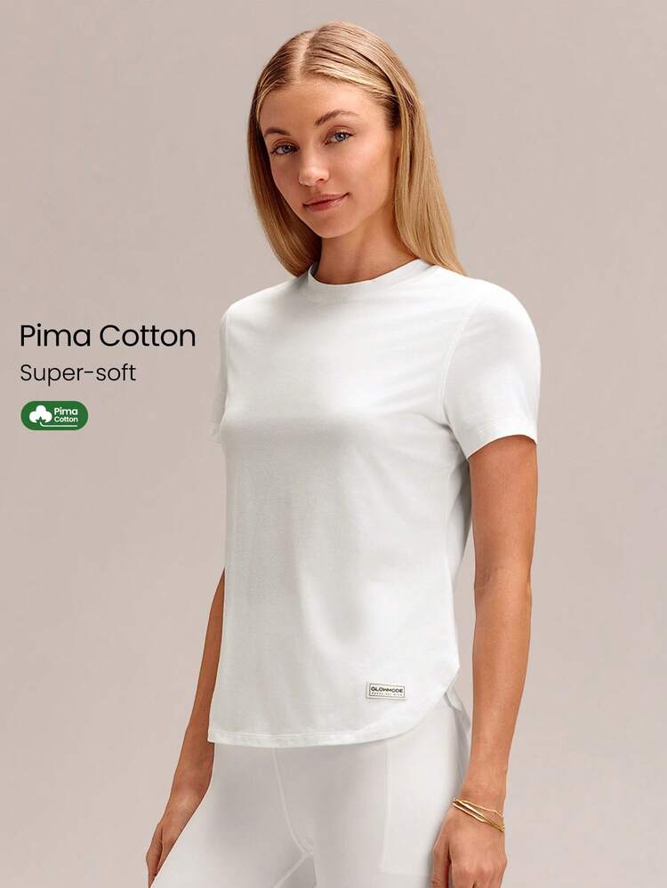 Pima Cotton Love You More Soft Breathable Lightweight Waist Length Regular Fit Crewneck T-Shirt Daily Casual Wear