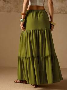 Swim Chiccia Jupe ample en mousseline de soie fluide, confortable et polyvalente, style minimaliste, pour le printemps/été - Vert olive - Voir 5