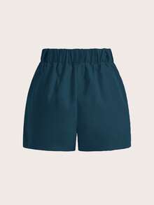Women's Solid Color Loose Casual Shorts With Pockets And Pleats - 杏色 - 查看 2