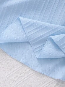 SHEIN 1件女童优雅荷叶边领短袖撞色修身连衣裙，质感面料，适合春夏旅行、度假或正式场合 - 藍色 - 查看 8