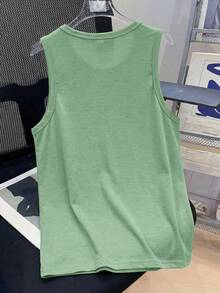 SHEIN Tween Boy Casual Vacation Style Palm Tree Pattern Sleeveless Loose Knit Tank Top, Suitable For Beach, Sports, Vacation, School - Mint Green - View 2