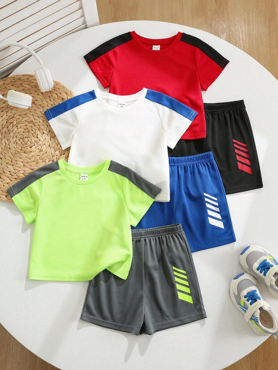 Set de 6 piezas de conjunto deportivo básico multicolor lindo para niño/niña, para primavera/verano - Multicolor - Ver 1