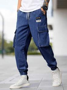 Manfinity Homme Men's Plus Size Denim Jeans With Pockets And Drawstring Waist - Medium Wash - View 4