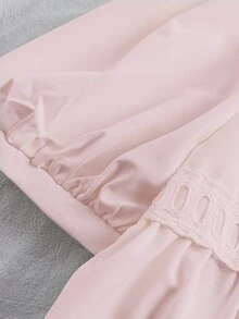 Everyssa Women's Solid Color Short Petal Sleeve Single-Breasted Casual Shirt - Baby Pink - View 5