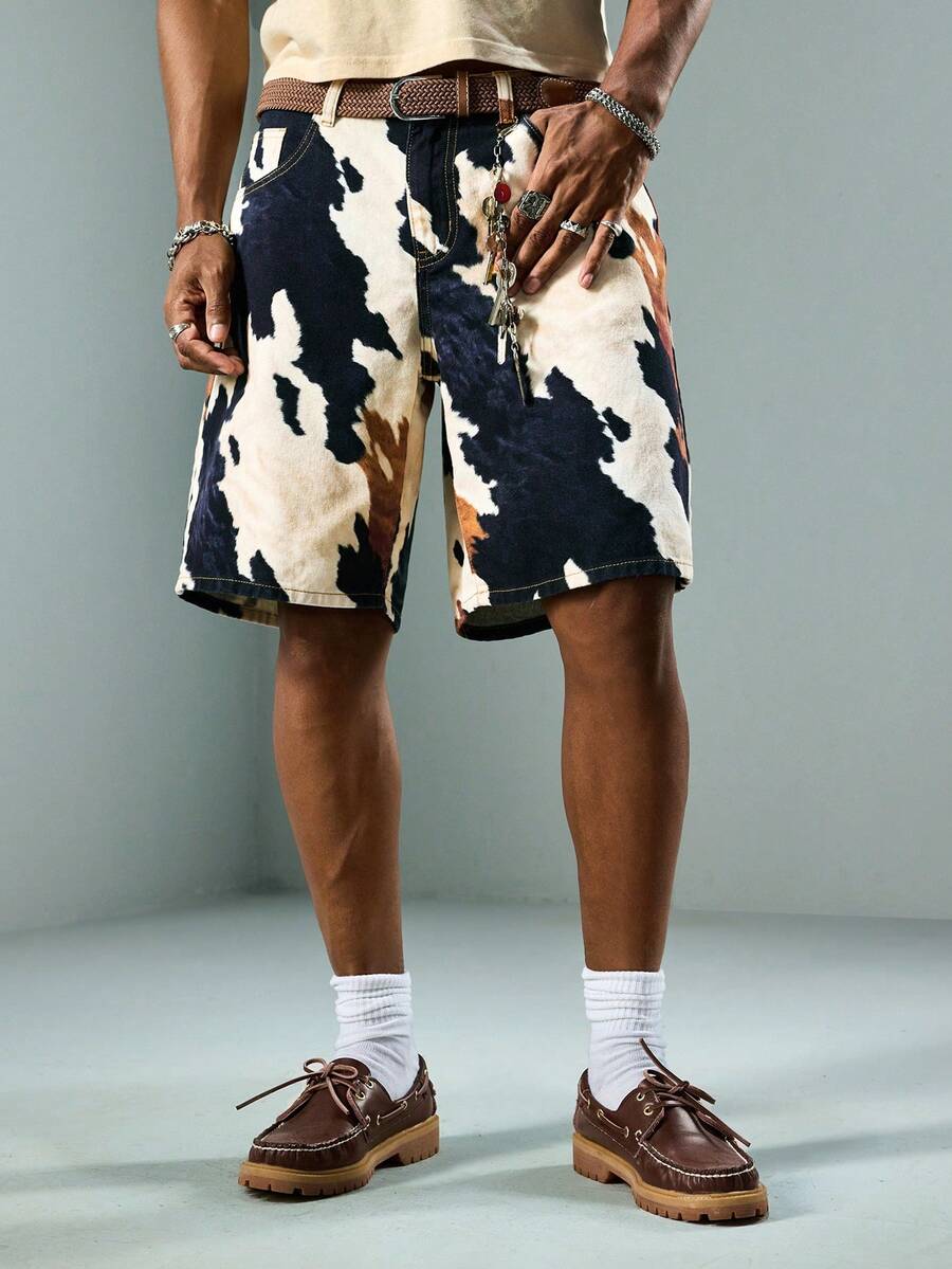 Street Life Quần short denim nam kiểu dáng thường ngày, phối nhiều mảnh vải, có túi cài nút, đa năng cho mặc hàng ngày. - Nhiều màu - Xem 1