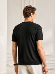 Officeau Jersey de punto de manga corta de unicolor casual para hombre, para primavera y verano - Negro - Ver 3