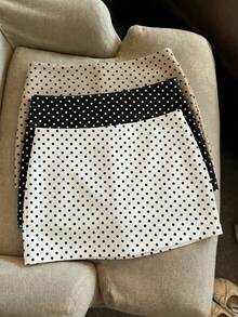 Franclia Women's White Fabric Short Skort With Asymmetrical Polka Dot Design Perfect For Parties - White - View 4