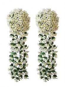 1/2PCS Artificial Hanging Fake Violet Ivy Wisteria Orchid Flowers Wall Hanging Garland Bunch Decoration Weatherproof UV Resistant For Outdoor Patio Garden Porch Wedding Home Hanging Baskets Gift Birthday Graduation Home Decor Wall Art - White - View 8