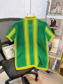 Manfinity Hypemode Men's Contrast Color Striped Letter Print Hollow Out Knit Top - Green - View 2
