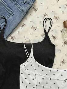 SHEIN EZwear 2件套女士露背紧身吊带背心套装，女士夏季露背吊带背心上衣，适合日常通勤、约会、派对、秋冬夏季、圣诞节、新年、感恩节、聚会、婚礼、海滩、毕业典礼、时尚、优雅、休闲、外出、约会、预订、通勤、闪亮、情人节、优雅、度假、休闲、Y2K、外出、毕业典礼等场合。 - 彩色 - 查看 6