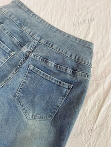 Elamini Casual Low-Waist Fashionable Washed Denim Flare Pants - Medium Wash - View 5